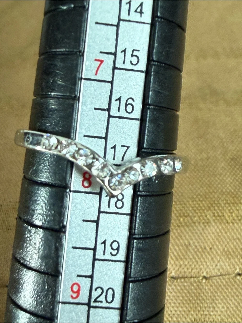 V-Shaped Clear Crystal Stackable Ring in Silver